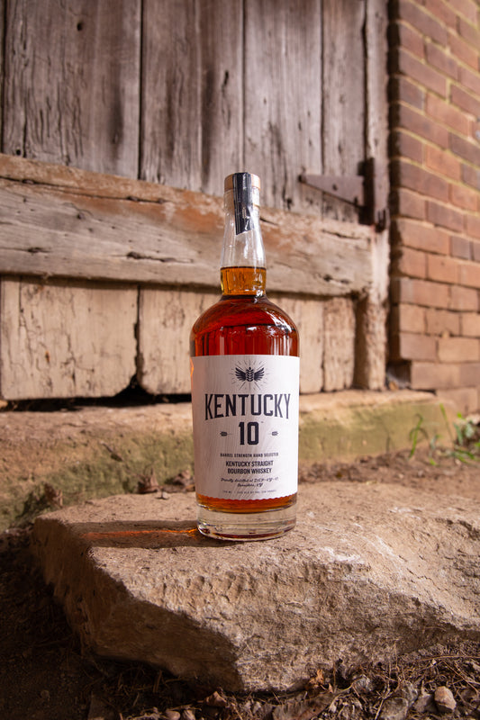 White Bottle of Kentucky 10 Bourbon placed outside