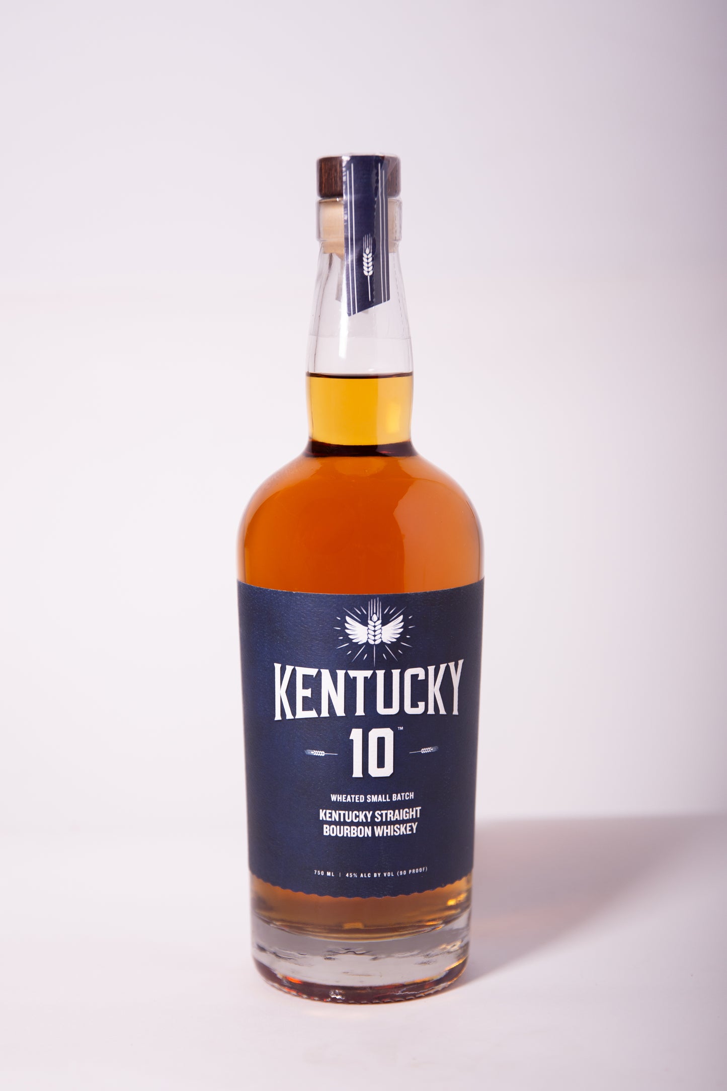 blue bottle of Kentucky 10 bourbon