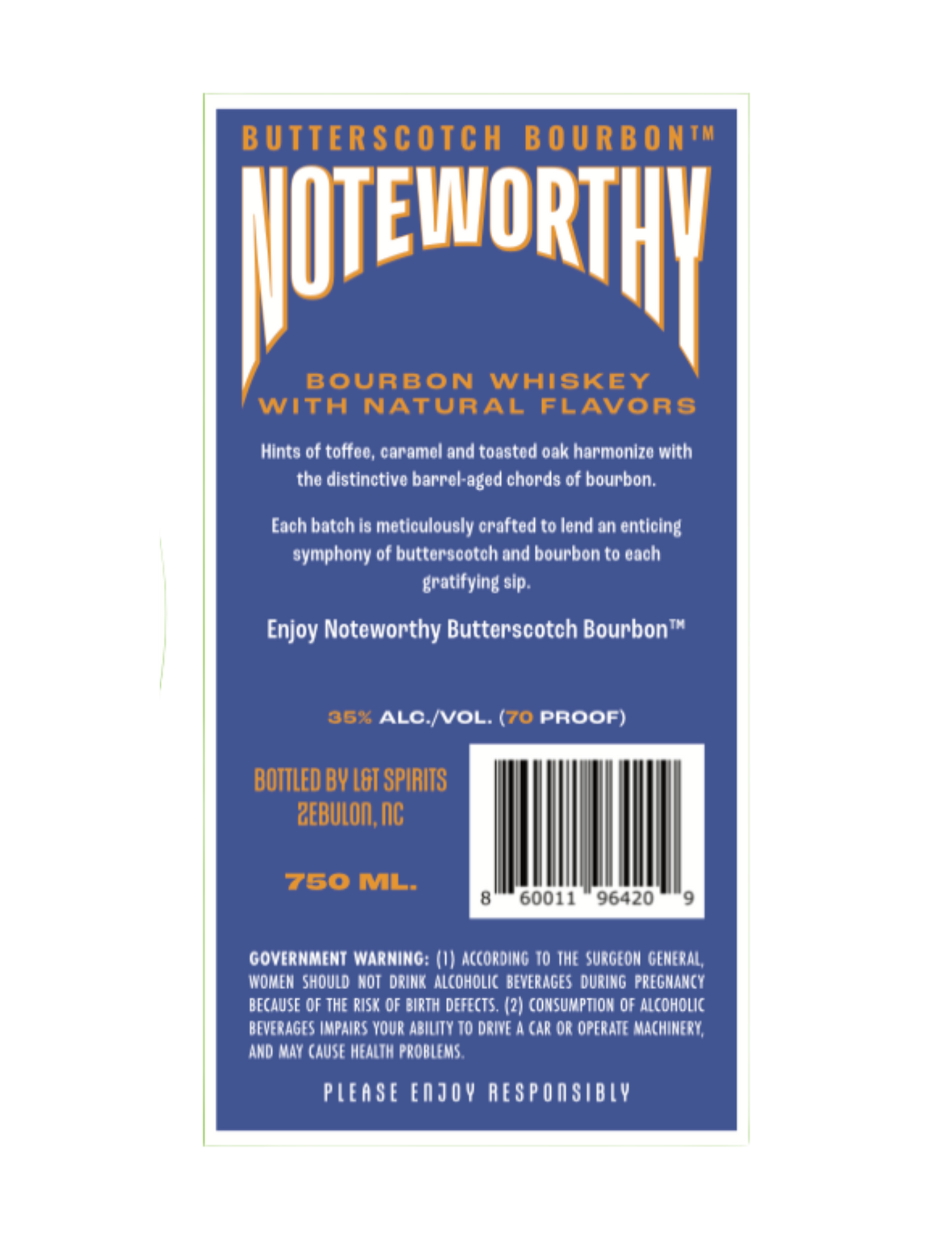 Noteworthy Butterscotch Bourbon back label
