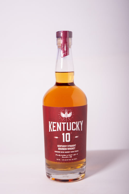 Red bottle of Kentucky 10 Bourbon