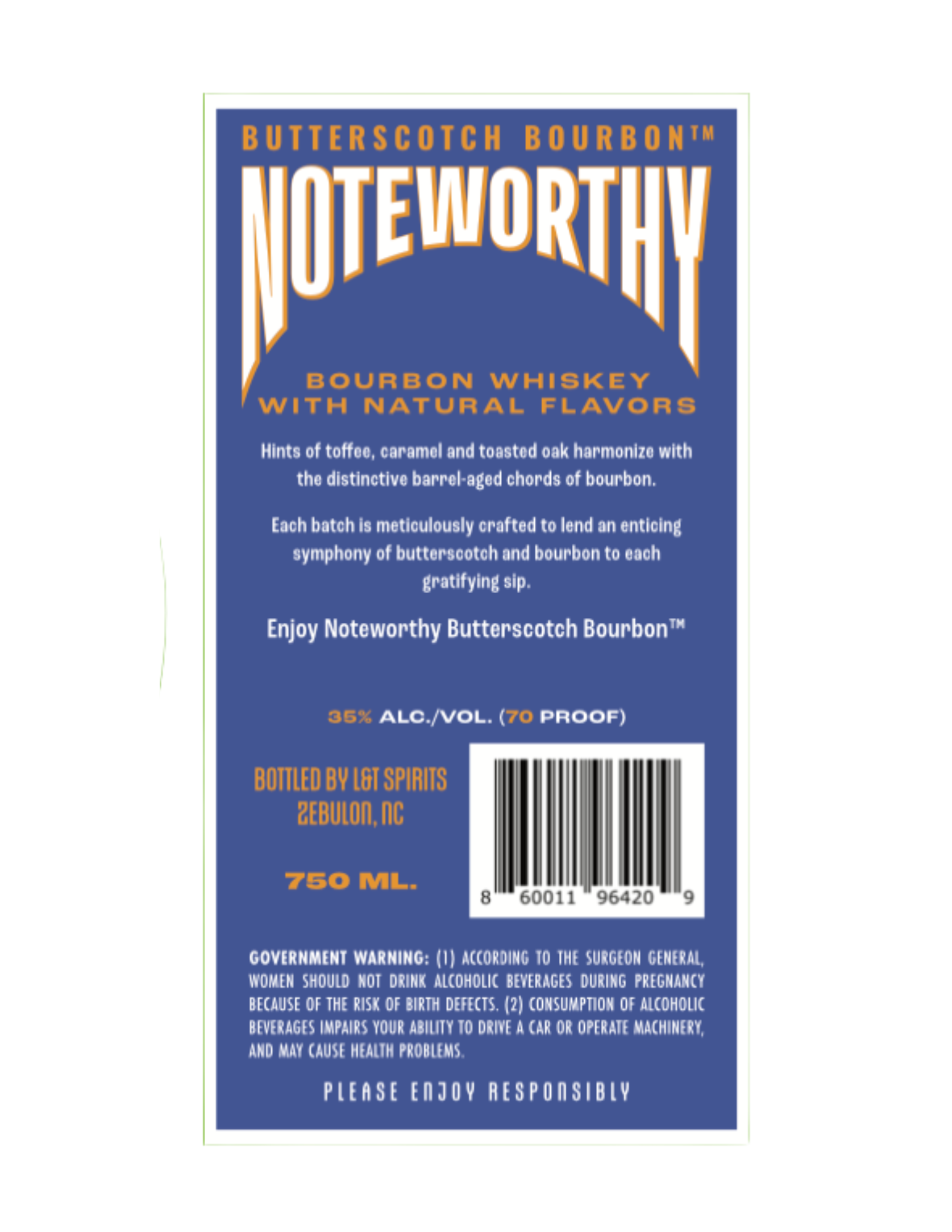 Noteworthy Butterscotch Bourbon back label